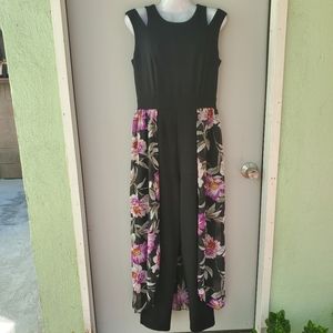 Black pantsuit jumpsuit with floral skirt